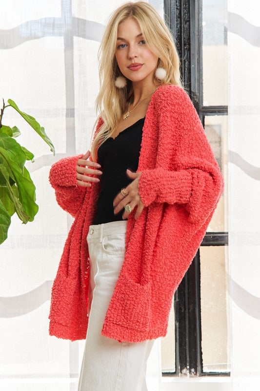 ADORA Popcorn Knit Open Front Long Sleeve Cardigan